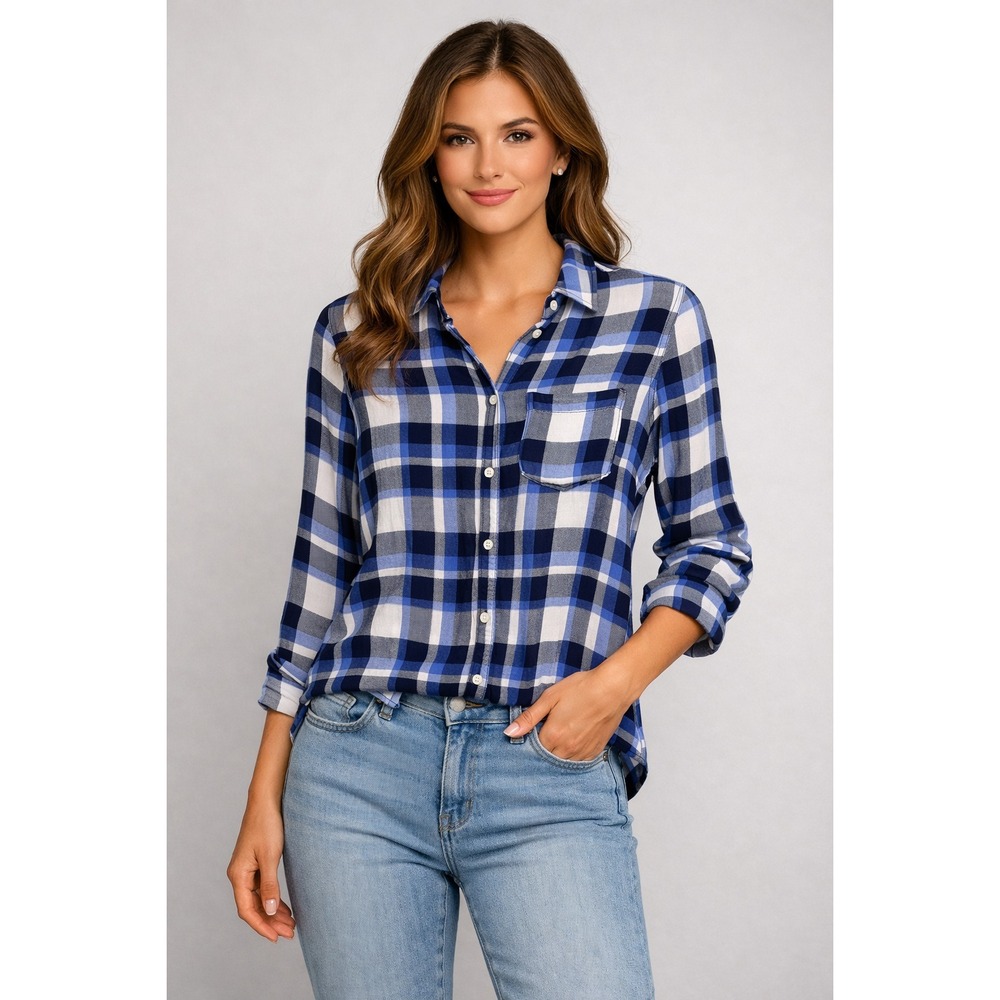 Abercrombie & Fitch Women's Blue Plaid Button‑Down Long Sleeve Shirt Size XS